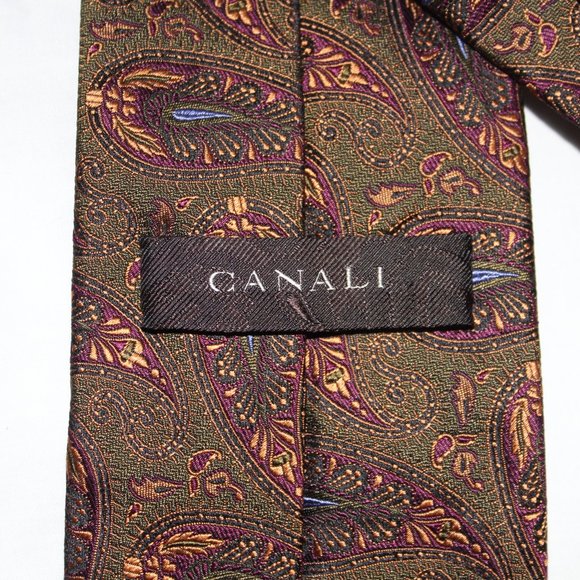 Canali Bronze and Green Paisley Tie 3.5" x 59" - Picture 3 of 3